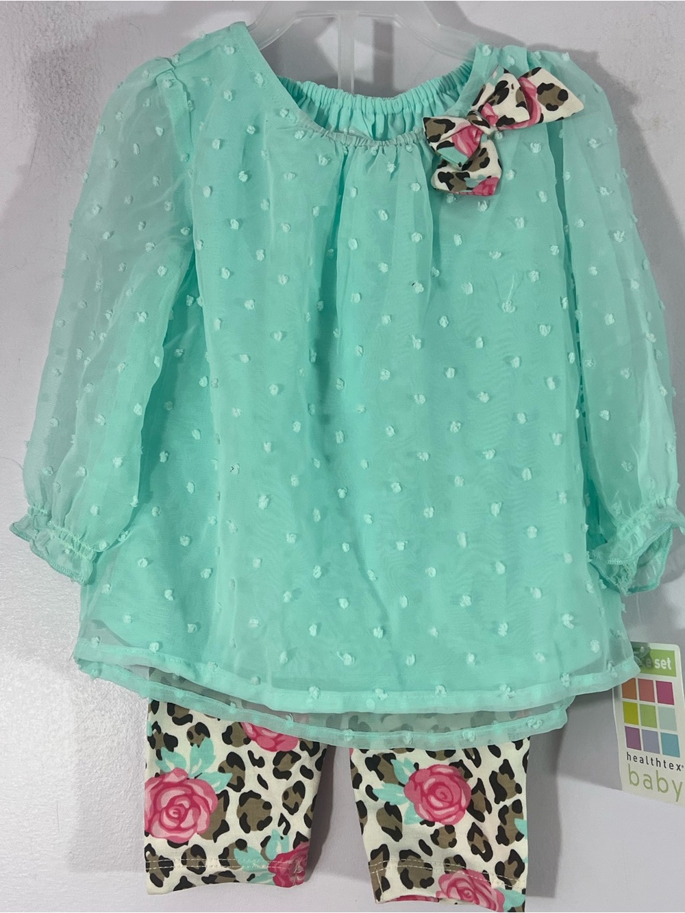 Healthtex Baby Girl 3-6M 2 Piece Outfit Mint Top Leopard Floral Pants NWT